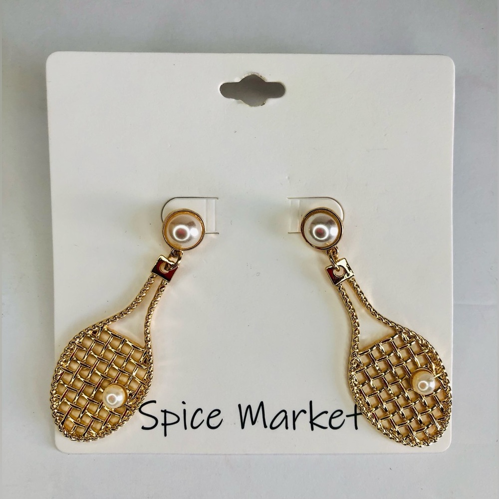 Spice Market Faux Pearl Gold Tennis Earrings